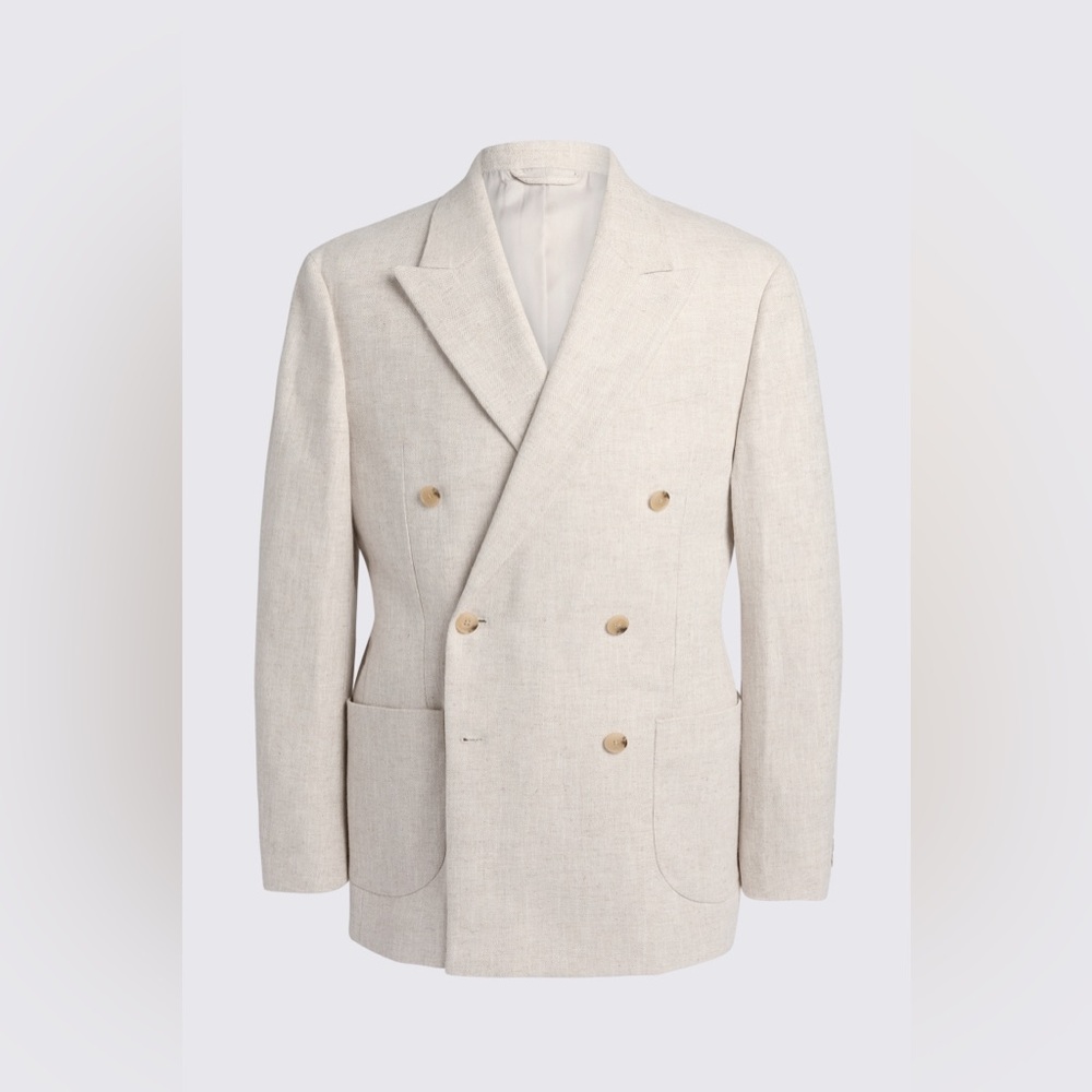 Relaxed Fit Ecru Herringbone jacket
By Moss Bros.
Elegant Cream Double-Breasted